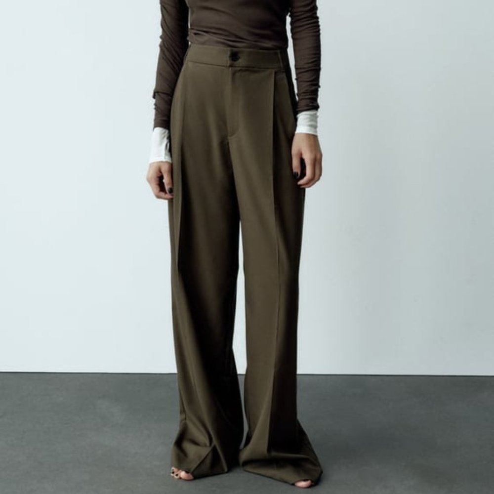 NWT Zara Pleated Pant in Khaki